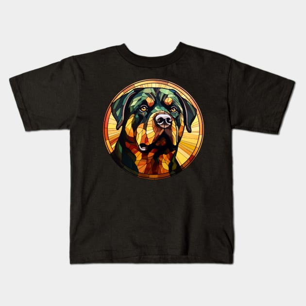 Stained Glass Rottweiler Dog Kids T-Shirt by Pixelchicken